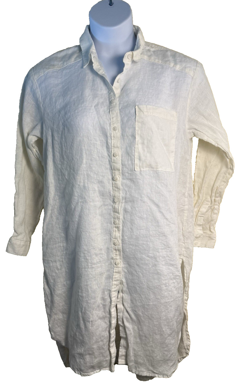 Anthropology Shirt Dress Medium Linen Preppy Beach coverup Coastal Lagenlook